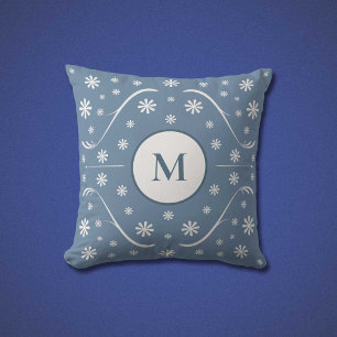 Dusty Blue Blume Power Monogram Pillow Kissen