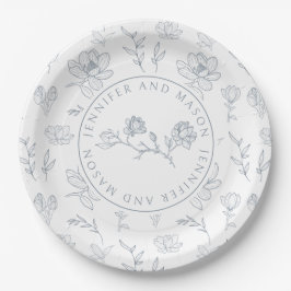 Dusty-Blue-Blumen-Hochzeitspapier-Teller Pappteller