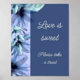 Dusty-blue Blumen Liebe ist süßes Brautparty Poster