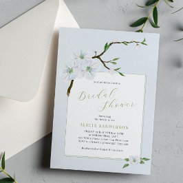 Dusty Blue Blumenfeder-Brautparty Einladung