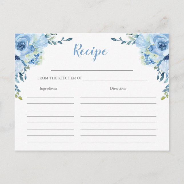 Dusty Blue Blumenkarte Silberne Brautparty Rezept Postkarte (Vorderseite)