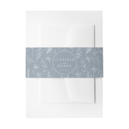 Dusty Blue Blumenklassiker Boho Hochzeitsband Einladungsbanderole