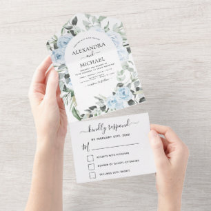 Dusty Blue - Blumenzwiebelhochzeit von Grün All In One Einladung
