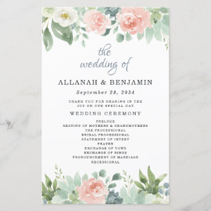 Dusty Blue Blush Blumengarten Hochzeitsprogramme