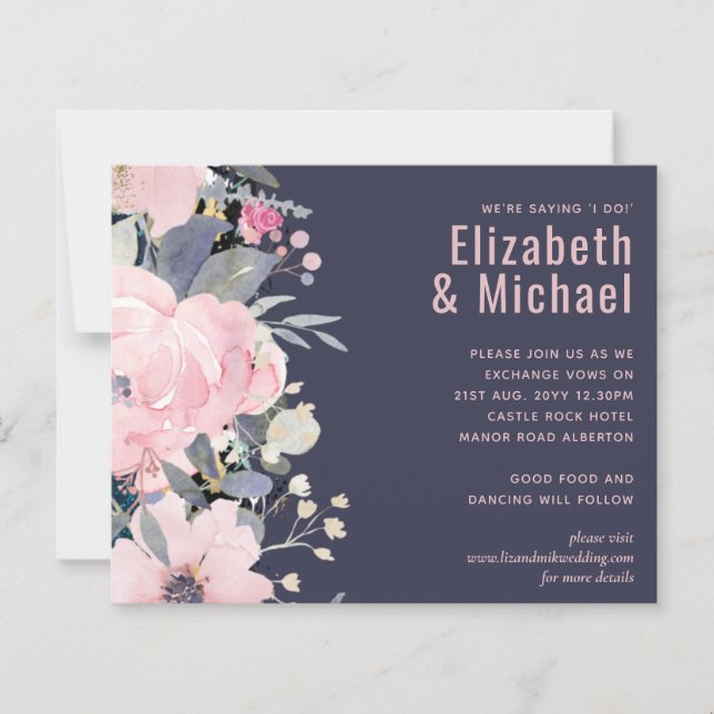 Dusty Blue Blush Pink Blues Hochzeitsbudget (Vorderseite)