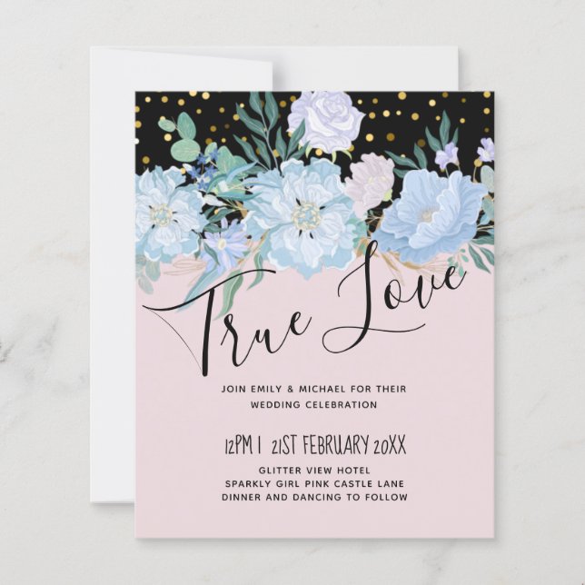 Dusty Blue Blush Pink Blues Hochzeitsbudget (Vorderseite)