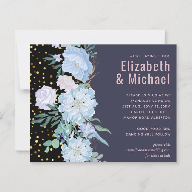 Dusty Blue Blush Pink Blues Hochzeitsbudget (Vorderseite)