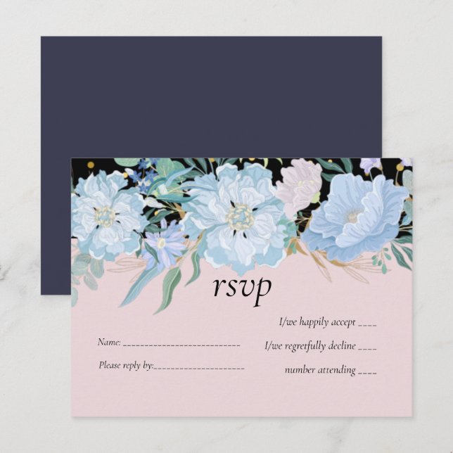 Dusty Blue Blush Pink Blues Hochzeitsbudget Einladungspostkarte (Vorne/Hinten)