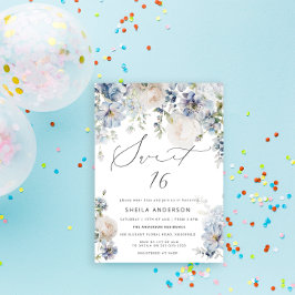 Dusty Blue & Blush Pink Blütencreme Sweet 16 Gebur Einladung