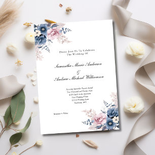Dusty Blue Blush Pink Botanische Hochzeit mit flor Einladung