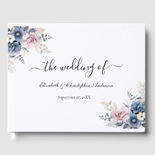 Dusty Blue Blush Pink Botanische Hochzeit mit flor Gästebuch