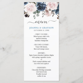 Dusty Blue Blush Pink Botanische Hochzeit mit flor Menükarte