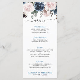 Dusty Blue Blush Pink Botanische Hochzeit mit flor Menükarte