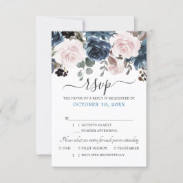 Dusty Blue Blush Pink Botanische Hochzeit mit flor RSVP Karte