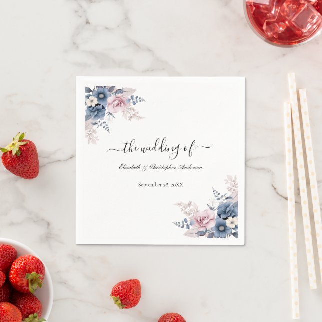 Dusty Blue Blush Pink Botanische Hochzeit mit flor Serviette (Beispiel)