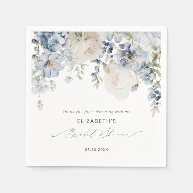 Dusty Blue & Blush Pink Brautparty Serviette (Vorderseite)