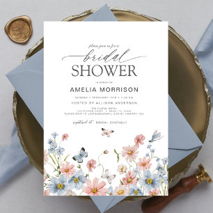 Dusty Blue Blush Pink Elegantes Garden Brautparty Einladung