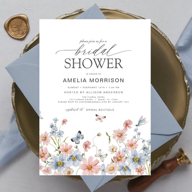 Dusty Blue Blush Pink Elegantes Garden Brautparty Einladung (Von Creator hochgeladen)