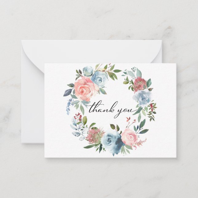 Dusty Blue & Blush Pink Floral 2 Vielen Dank Hinwe Mitteilungskarte (Vorderseite)