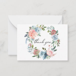 Dusty Blue & Blush Pink Floral 2 Vielen Dank Hinwe Mitteilungskarte
