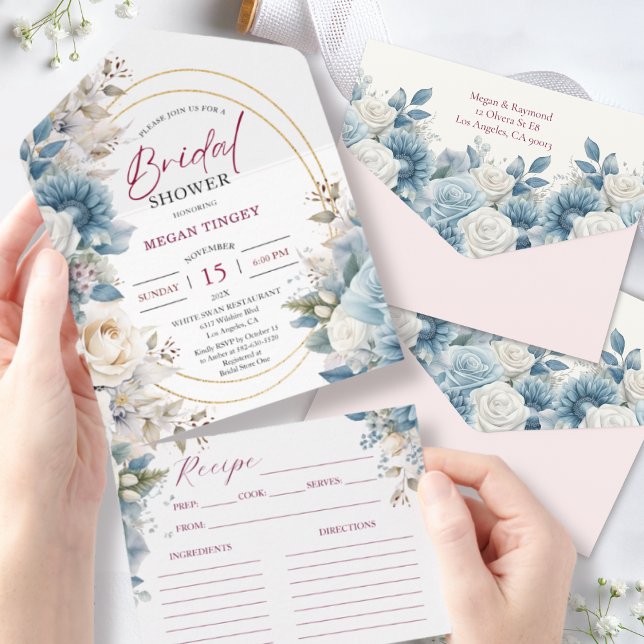 Dusty Blue Blush Pink Floral Brautparty All In One Einladung (Von Creator hochgeladen)