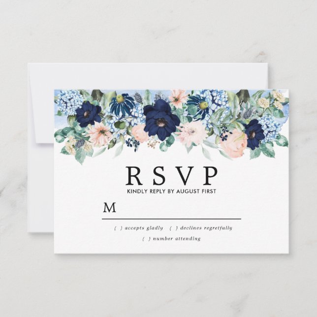 Dusty Blue Blush Pink Floral Wedding RSVP (Vorderseite)