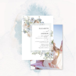 Dusty Blue & Blush Pink Foto Verlobung Einladung