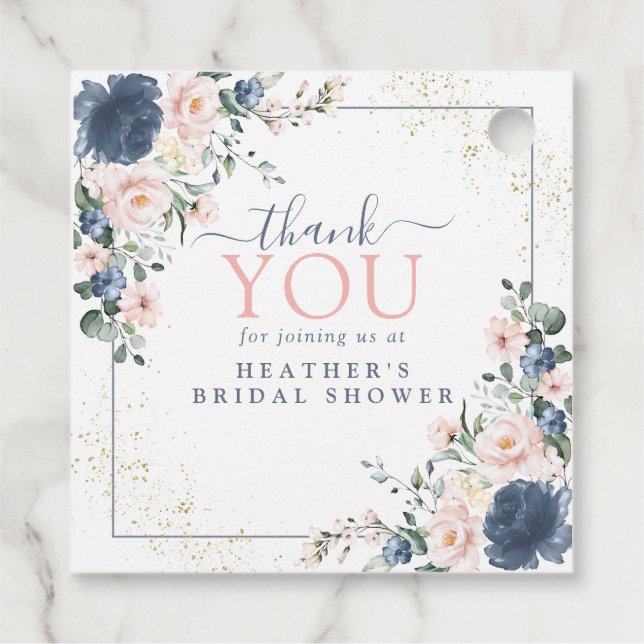 Dusty Blue Blush Pink Gold Floral Brautparty Geschenkanhänger (Rückseite)