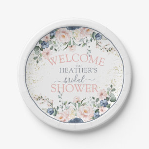Dusty Blue Blush Pink Gold Floral Brautparty Pappteller