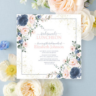 Dusty Blue Blush Pink Gold Floral Bridesmaid Mitta Einladung