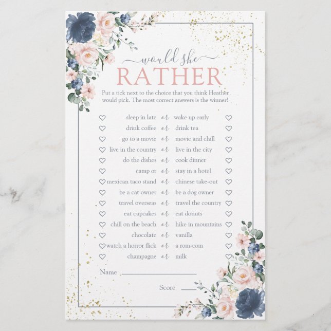 Dusty Blue Blush Pink Gold Floral Showspiel (Vorderseite)