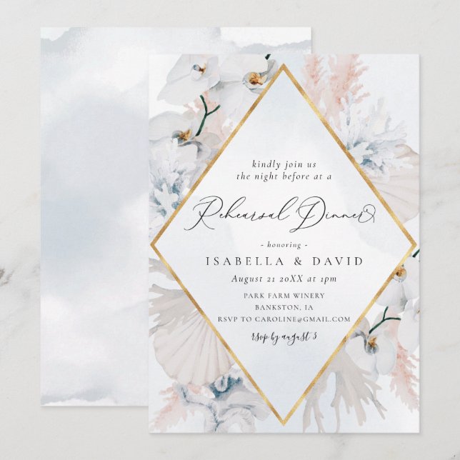 Dusty Blue & Blush Probe Abendessen am blumigen Uf Einladung (Vorne/Hinten)