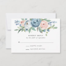 Dusty Blue & Blush Rose Wedding RSVP Card