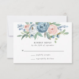 Dusty Blue & Blush Rose Wedding RSVP Card Karte