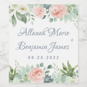 Dusty Blue Blush Sukkulent Blumengarten Hochzeit Weinetikett