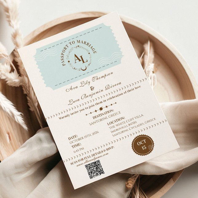 Dusty Blue Boarding Pass Cosmic Wedding  Einladung (Von Creator hochgeladen)
