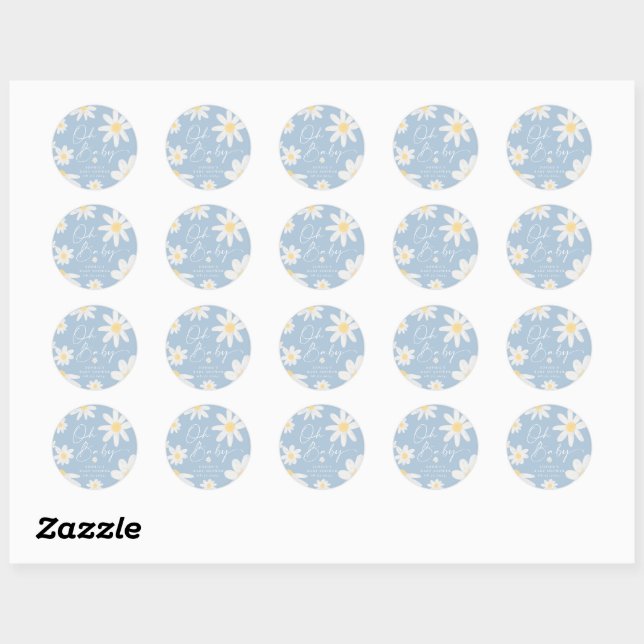 Dusty Blue Bohemisch Daisy Blume Round Sticker (Blatt)