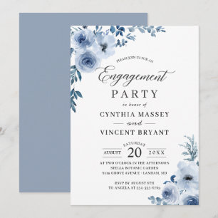 Dusty Blue Bohemisch Floral Engagement Party Einladung