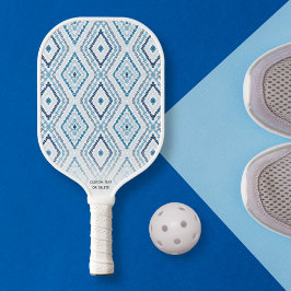Dusty Blue Boho Chic Diamond Muster Custom Text Pickleball Schläger