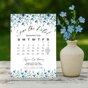 Dusty Blue Boho Chic Wildblumen Hochzeitskalender Save The Date
