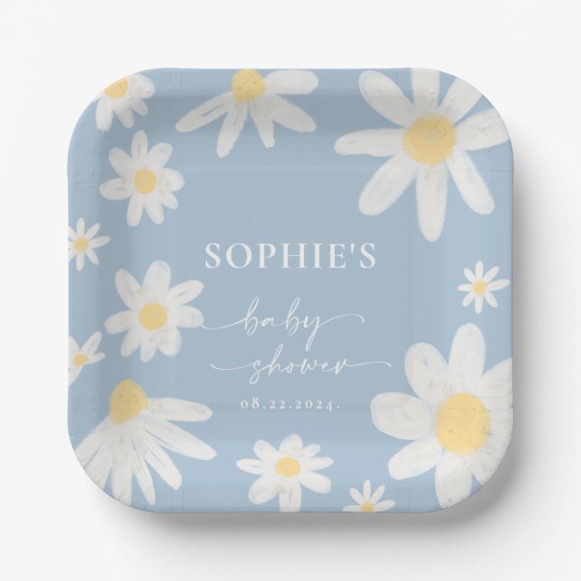 Dusty Blue Boho Daisy Blume Paper Teller (Vorderseite)
