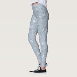 Dusty Blue Boho Federn Blume Paismuster Leggings