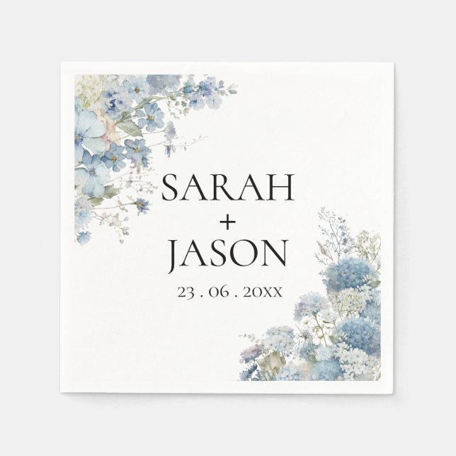 Dusty Blue Boho Floral Elegante Gartenhochzeit Serviette (Vorderseite)
