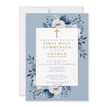 Dusty Blue Boho Floral First Holy Communion