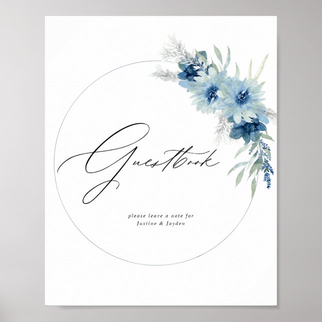 Dusty Blue Boho Floral Guestbook Sign Poster (Vorne)