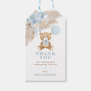 Dusty Blue Boho Floral Pampas Teddy Bear Baby Geschenkanhänger