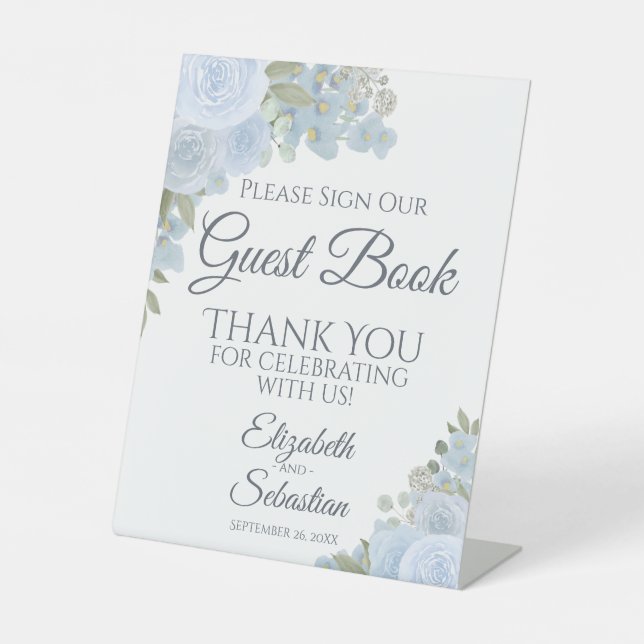 Dusty Blue Boho Floral S'Il Vous Plaît Signe Notre (Recto)