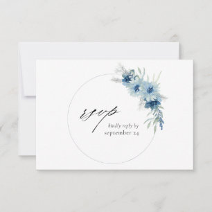 Dusty Blue Boho Floral w Meal RSVP Card Karte