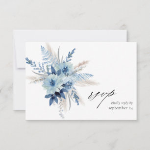 Dusty Blue Boho Floral w Repas Carte RSVP 2