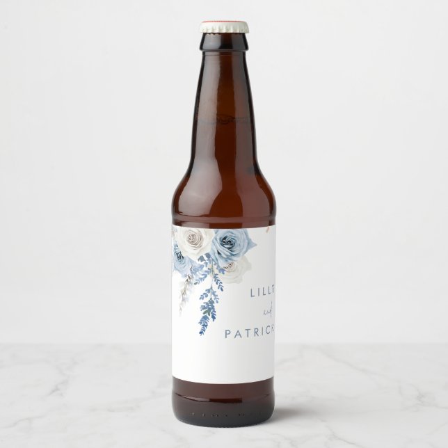Dusty Blue Boho Floral Wedding Bierflaschenetikett (Vorderseite)